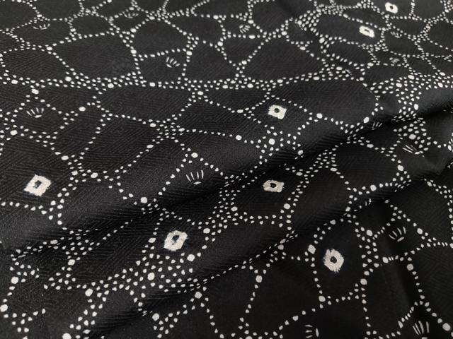 平和屋着物●上質な小紋　絞り　切嵌花文　黒地　正絹　逸品　AAAV9121np