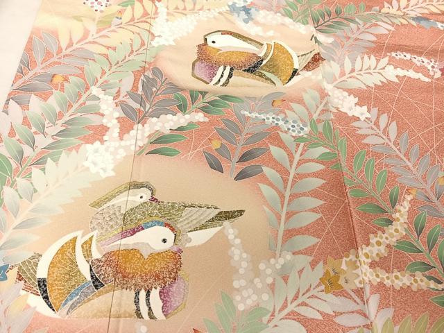 平和屋着物●訪問着　友禅　作家物　鴛鴦草花文　暈し染め　正絹　逸品　CAAS9359th 平和屋着物○訪問着 友禅 作家物 鴛鴦草花文 暈し染め 正絹