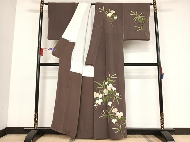 平和屋着物●訪問着　友禅　蔦の葉笹文　金彩　鬼しぼ縮緬　正絹　逸品　AAAV9150np 平和屋着物○訪問着 友禅 蔦の葉笹文 金彩 鬼しぼ縮緬 正絹 逸品