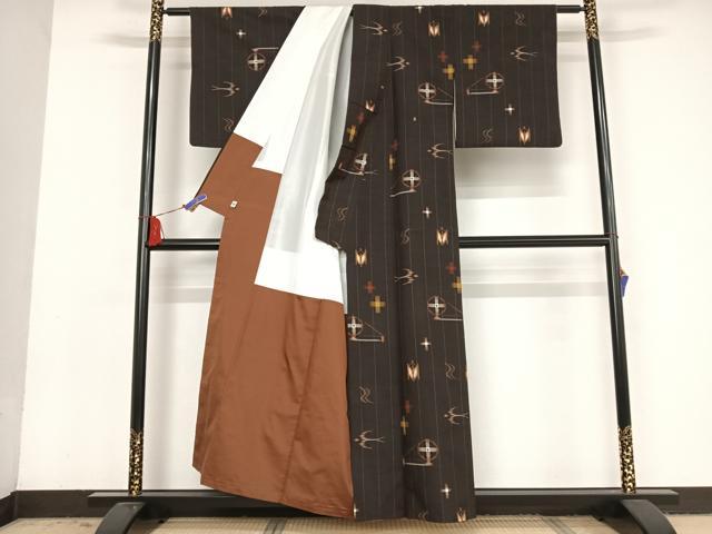 琉球絣文様柄の上質な紬で大人可愛いジャンバースカーに 琉球かすり】 特選手織紬 ≪お仕立て上がり・中古美品≫ 「親子