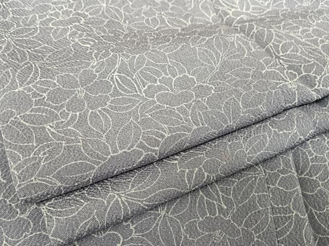 平和屋着物●上質な小紋　草花文　鬼しぼ縮緬　正絹　逸品　AAAV9188np