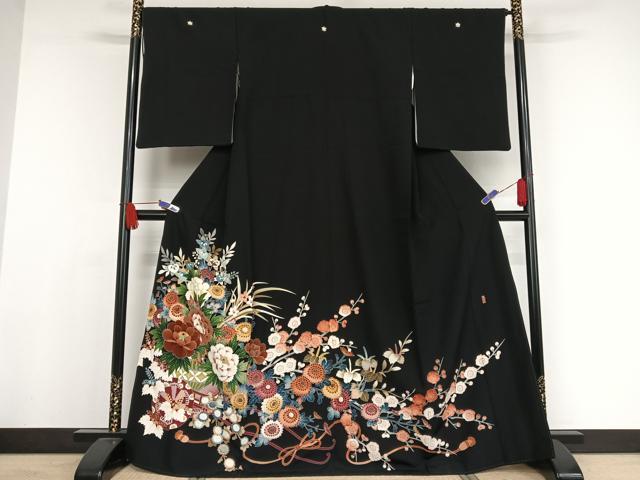 平和屋着物●本加賀友禅作家　寺西次作　黒留袖　花車文　正絹　逸品　AAAV9189np
