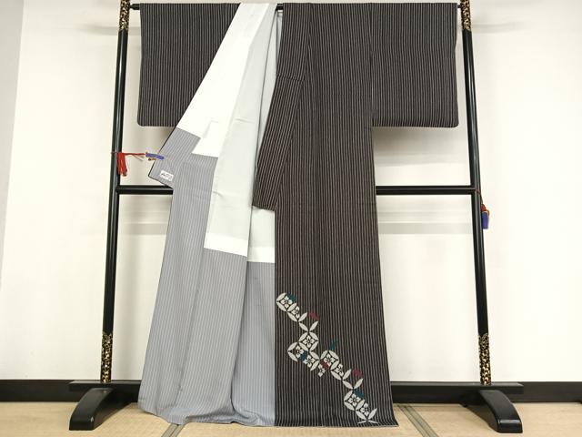 平和屋着物○訪問着 花七宝 縞 やまと誂製 正絹 逸品 AAAV9191np