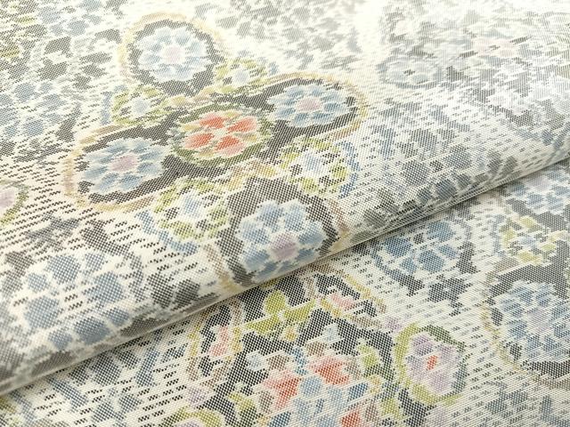 平和屋着物○上質な紬 横段花鳥文 正絹 逸品 AAAU8437zg 平和屋