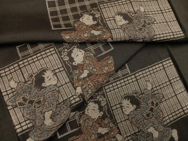 平和屋着物●本場大島紬　地空　人物文　正絹　逸品　AAAV9419ph