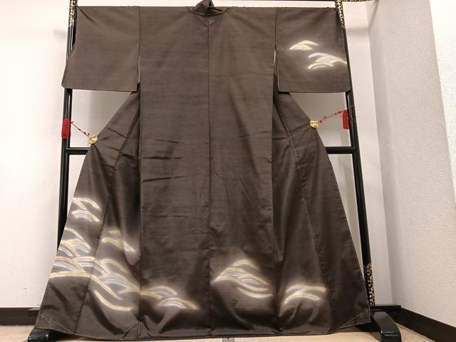 平和屋着物●訪問着　紬地　立波文　暈し染め　金彩　正絹　逸品　未使用　AAAV9420ph