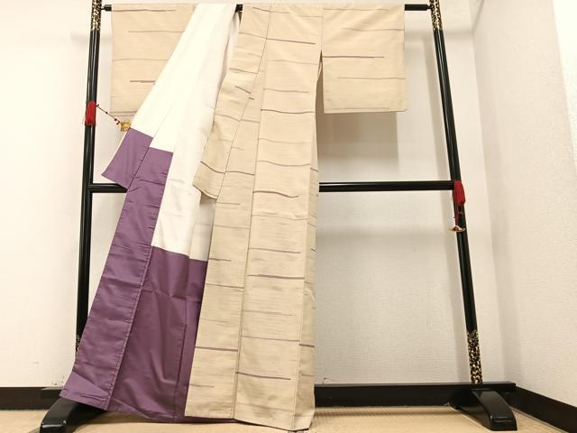 平和屋着物▽上質な紬 単衣 亀甲花鳥文 正絹 逸品 AAAW1495fy