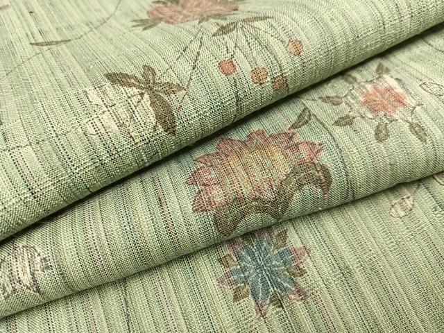 平和屋着物●上質な小紋　手描き　生紬　更紗花文　やまと誂製　正絹　逸品　AAAV9430ph