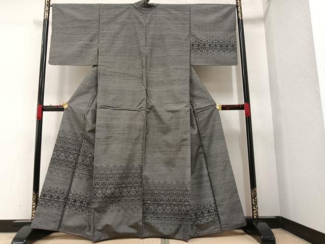 平和屋着物●訪問着　紬地　草花文　正絹　逸品　AAAV9437ph