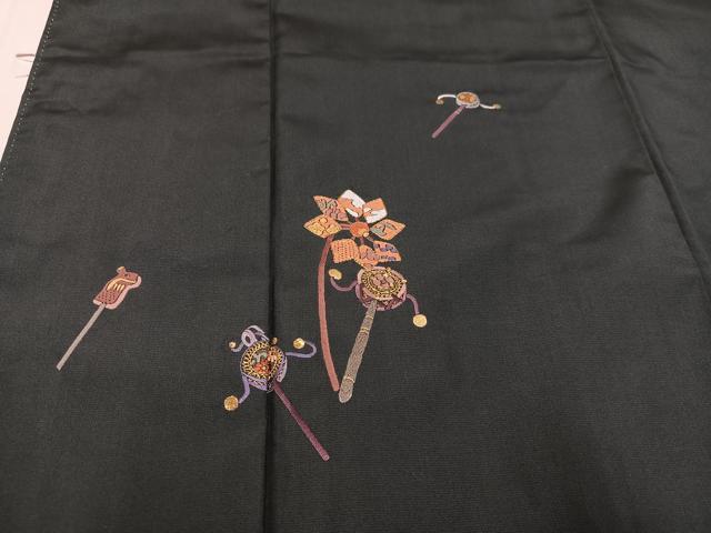 平和屋着物○訪問着 刺繍 玩具文 百入茶色 正絹 逸品 AAAW0009ph