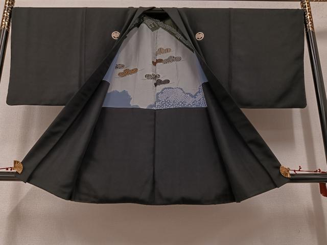 平和屋着物●男性　黒紋付　羽織セット　正絹　逸品　AABD9874ph 平和屋着物○男性 黒紋付 羽織セット 正絹 逸品 AAAW0020ph