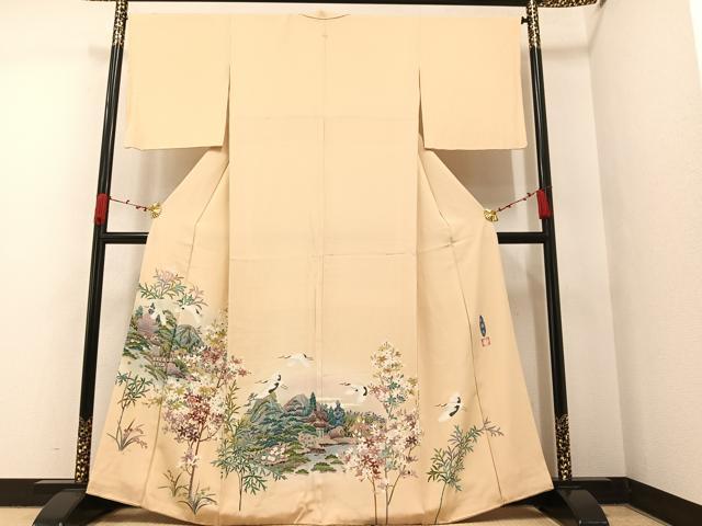 平和屋着物●豪華色留袖　作家物　群鶴風景草花文　暈し染め　正絹　逸品　AAAW0056ph