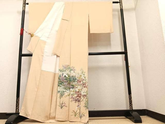 平和屋着物●豪華色留袖　作家物　群鶴風景草花文　暈し染め　正絹　逸品　AAAW0056ph 平和屋着物○豪華色留袖 作家物 群鶴風景草花文 暈し