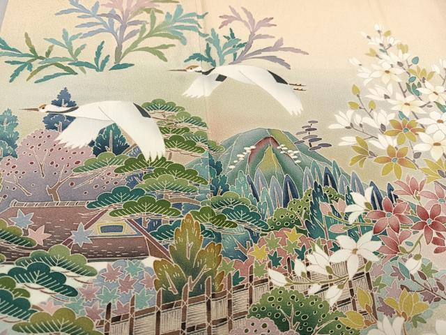 平和屋着物○豪華色留袖 作家物 群鶴風景草花文 暈し