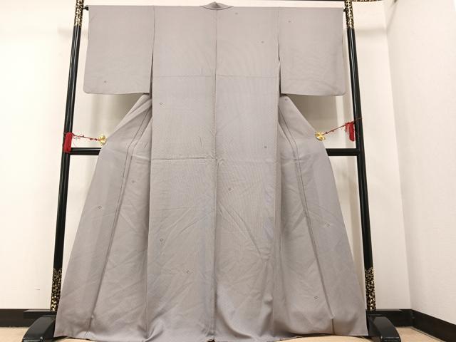 平和屋着物●訪問着　江戸小紋　万筋　紫鼠色×素色　菱　金彩　正絹　逸品　AAAW0059ph