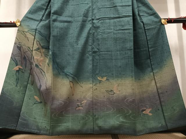 平和屋着物○訪問着 紬地 作家物 流水草木文 暈し染め