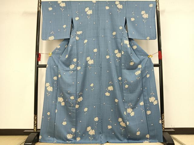 平和屋着物▽上質な小紋 単衣 草花文 正絹 逸品 AAAW1243fy