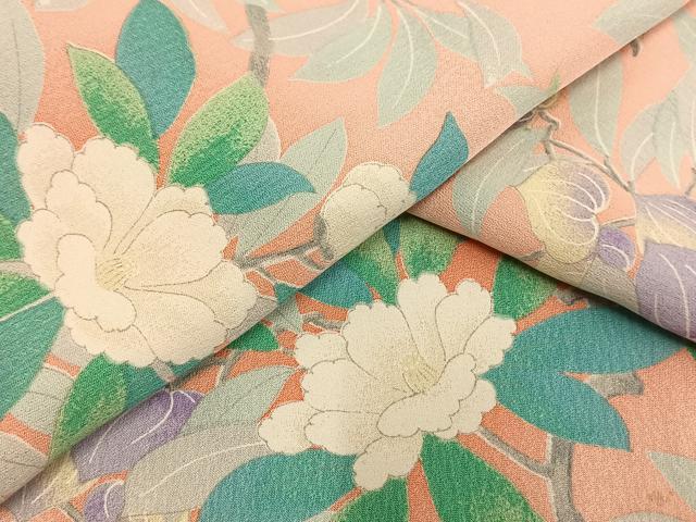 平和屋着物▽上質な小紋　単衣　枝花文　正絹　逸品　AAAW1244fy