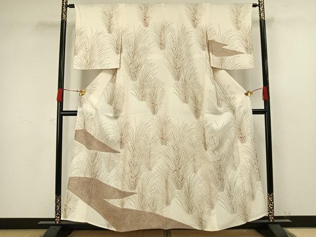 平和屋着物▽訪問着　単衣　草葉文　正絹　逸品　AAAW1245fy