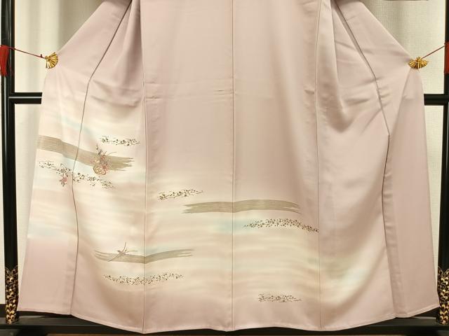 平和屋着物▽訪問着 単衣 刺繍 草花文 暈し染め 金銀糸