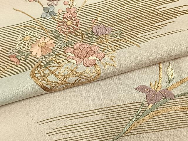 平和屋着物●訪問着　駒刺繍　流水几帳楽器花文　暈し染め　金彩　正絹　逸品　未使用　DAAY1516ps 平和屋着物○訪問着 駒刺繍 流水几帳楽器花文 暈し染め