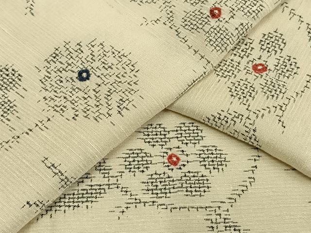 平和屋着物▽上質な紬　単衣　草花文　正絹　逸品　AAAW1250fy