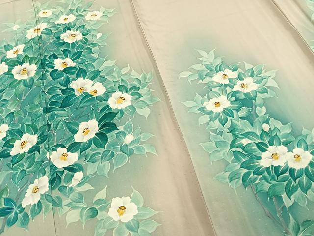 平和屋着物▽訪問着 単衣 手描き 草花文 金彩 正絹 逸品 AAAW1255fy