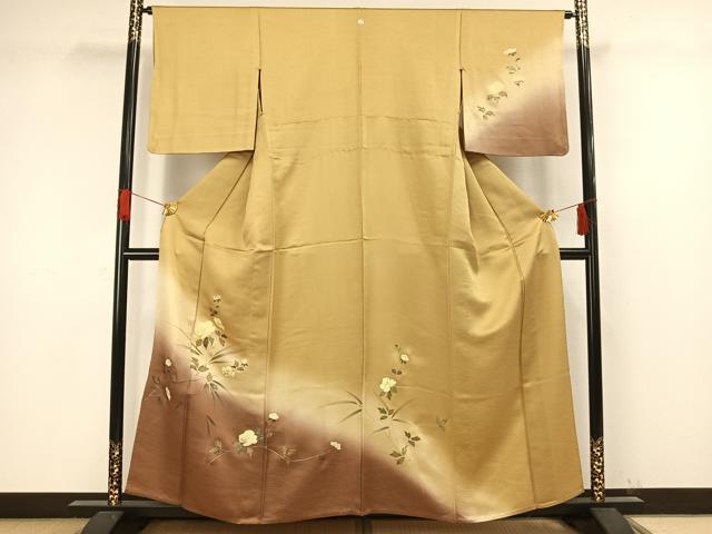 平和屋着物▽訪問着 単衣 枝花文 暈し染め 正絹 逸品