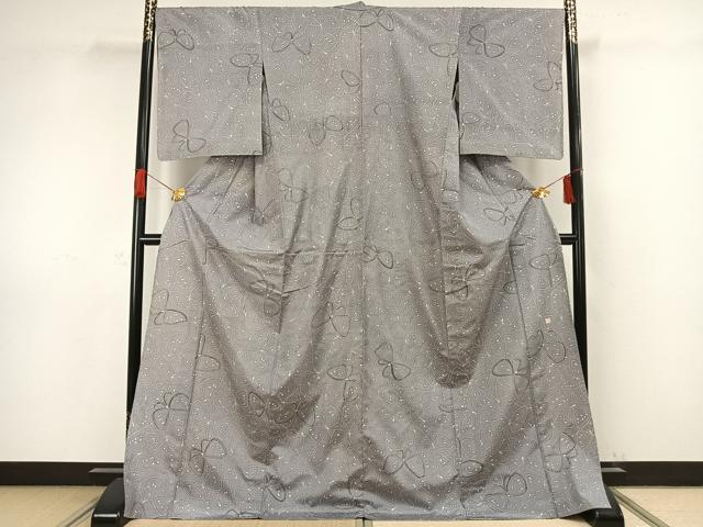 平和屋着物▽松煙染の第一人者　川島草苑　小紋　単衣　紬地　舞蝶文　ロング丈　正絹　逸品　AAAW1266fy 平和屋着物▽松煙染の第一人者 川島草苑 小紋