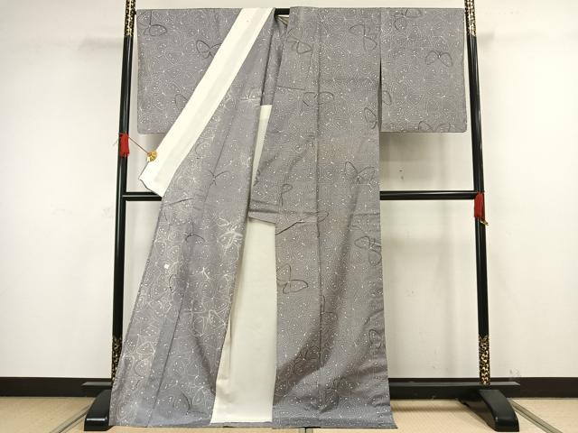 平和屋着物▽松煙染の第一人者　川島草苑　小紋　単衣　紬地　舞蝶文　ロング丈　正絹　逸品　AAAW1266fy 平和屋着物▽松煙染の第一人者 川島草苑 小紋