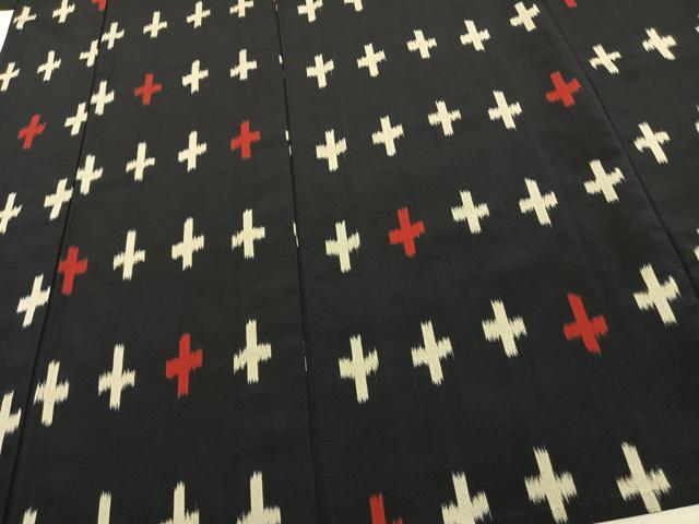 平和屋着物▽お召 単衣 十字絣 正絹 逸品 AAAW1296fy