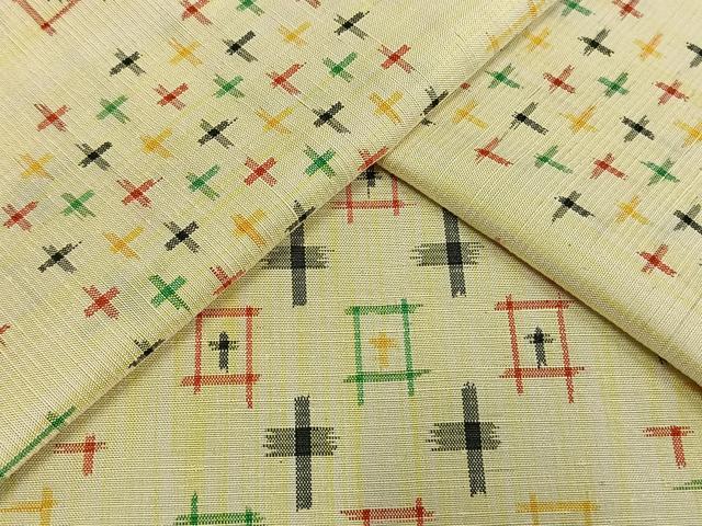 平和屋着物▽上質な紬　単衣　十字絣　正絹　逸品　AAAW1300fy