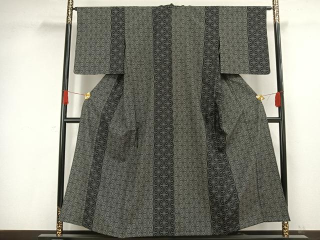 平和屋着物▽お召 単衣 110亀甲 横縞 正絹 逸品 AAAW7859fy