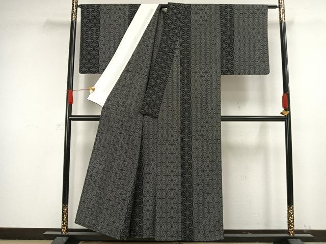 平和屋着物○上質な小紋 麻の葉文 黒地 さが美扱い 正絹 逸品 CAAW3894vf