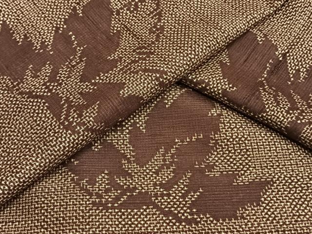 平和屋着物▽上質な紬　単衣　舞葉文　正絹　逸品　AAAW1323fy