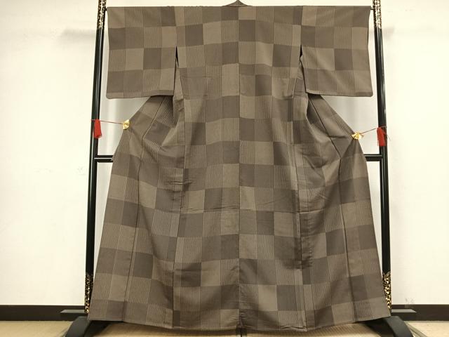 平和屋着物▽本塩沢　単衣　市松文様　正絹　逸品　AAAW1326fy 平和屋着物▽本塩沢 単衣 市松文様 正絹 逸品 AAAW1326fy