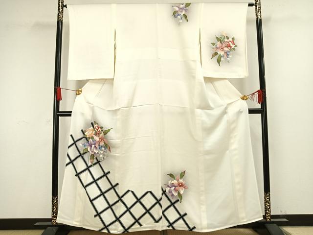 平和屋着物▽訪問着　単衣　刺繍　草花文　暈し染め　銀糸　銀彩　三越扱い　正絹　逸品　AAAW1330fy