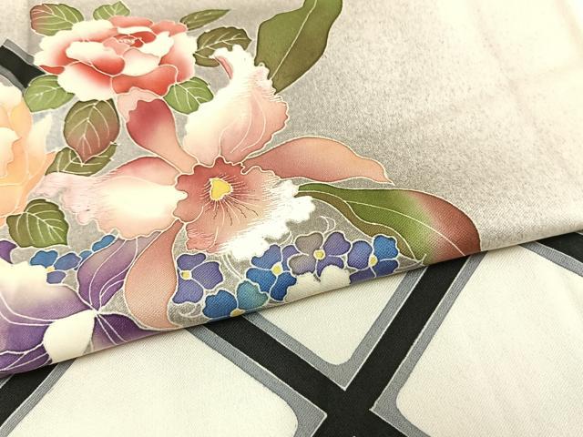 平和屋着物▽訪問着　単衣　刺繍　草花文　暈し染め　銀糸　銀彩　三越扱い　正絹　逸品　AAAW1330fy 平和屋着物▽訪問着 単衣 刺繍 草花文 暈し染め 銀糸 銀