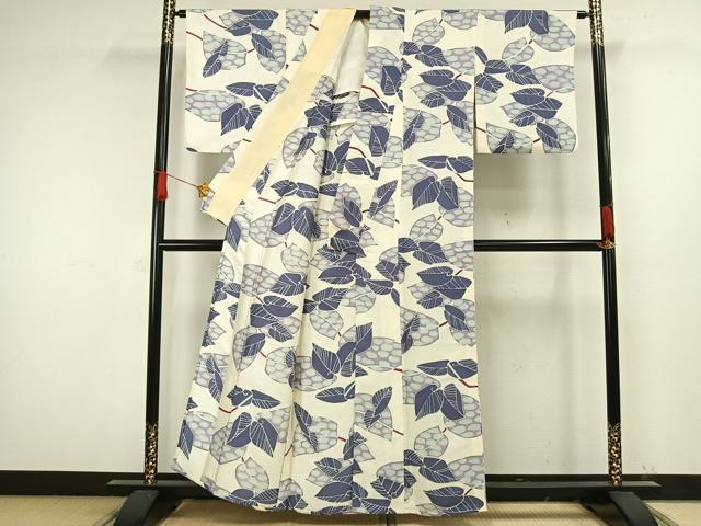 平和屋着物▽上質な小紋　単衣　舞葉文　正絹　逸品　AAAW1341fy 平和屋着物▽上質な小紋 単衣 舞葉文 正絹 逸品 AAAW1341fy