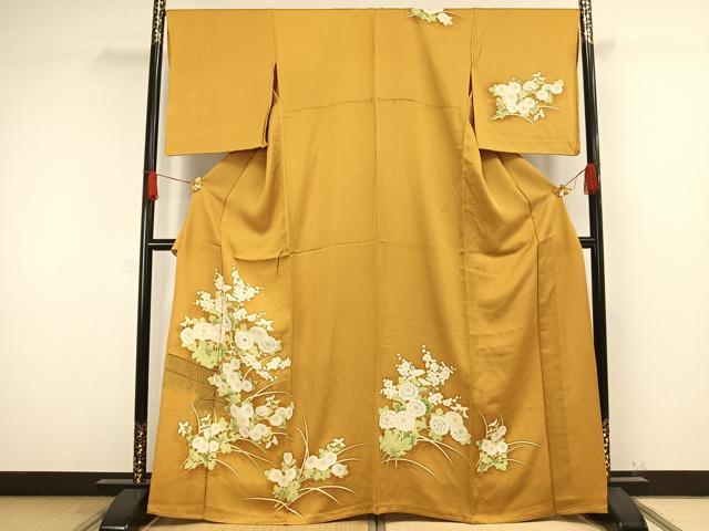 平和屋着物▽訪問着 単衣 草花文 正絹 逸品 AABC3786fy