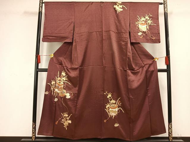 平和屋着物▽訪問着　単衣　駒刺繍　貝桶文　金彩　正絹　逸品　AAAW1346fy