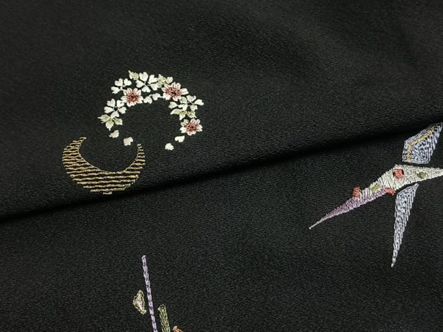 平和屋着物▽訪問着　単衣　刺繍　器物文　ほたる暈し　黒地正絹　逸品　AAAW1353fy 平和屋着物▽訪問着 単衣 刺繍 器物文 ほたる暈し 黒地正絹