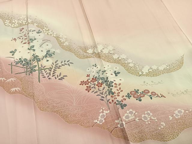 平和屋着物▽訪問着 単衣 友禅 草花文 金銀彩 正絹 逸品 AAAW1354fy