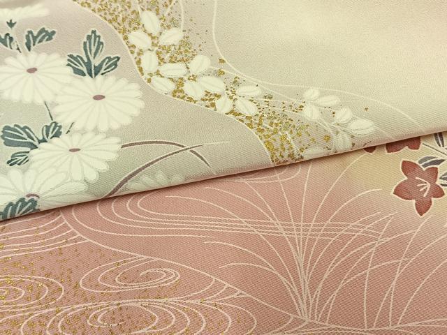 平和屋着物▽訪問着　単衣　友禅　草花文　金銀彩　正絹　逸品　AAAW1354fy 平和屋着物▽訪問着 単衣 友禅 草花文 金銀彩 正絹 逸品 AAAW1354fy