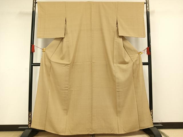 平和屋着物▽上質な紬 単衣 色無地 枯色 正絹 逸品 AAAV2737fy