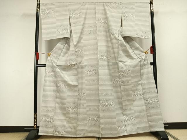 平和屋着物▽本場大島紬 単衣 横段花文 久野織物特製 証紙