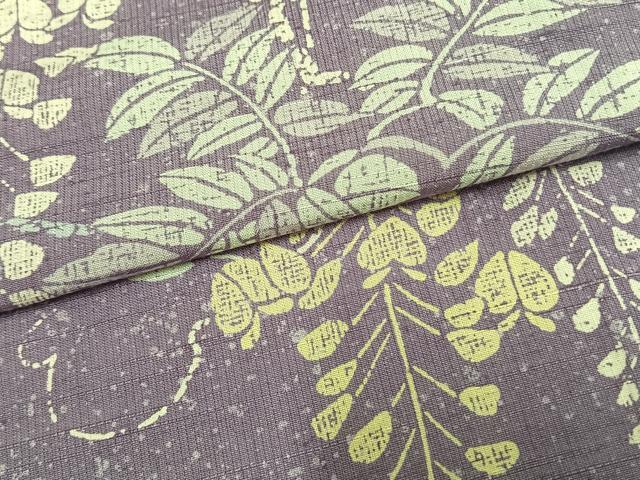 平和屋着物▽訪問着　単衣　紬地　型染め　藤花房　正絹　逸品　AAAW1370fy 平和屋着物▽訪問着 単衣 紬地 型染め 藤花房 正絹 逸品