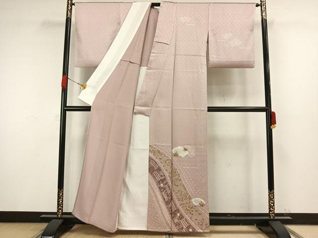 平和屋着物▽訪問着 単衣 刺繍 舞葉間道 金糸 正絹 逸品