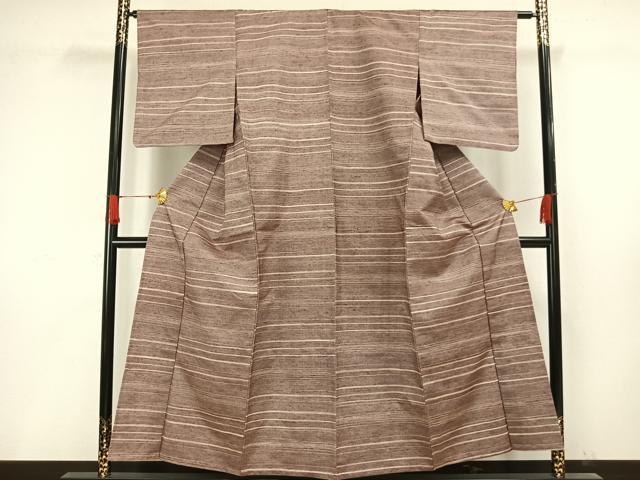 平和屋着物▽上質な紬 単衣 横縞 正絹 逸品 AAAW1386fy