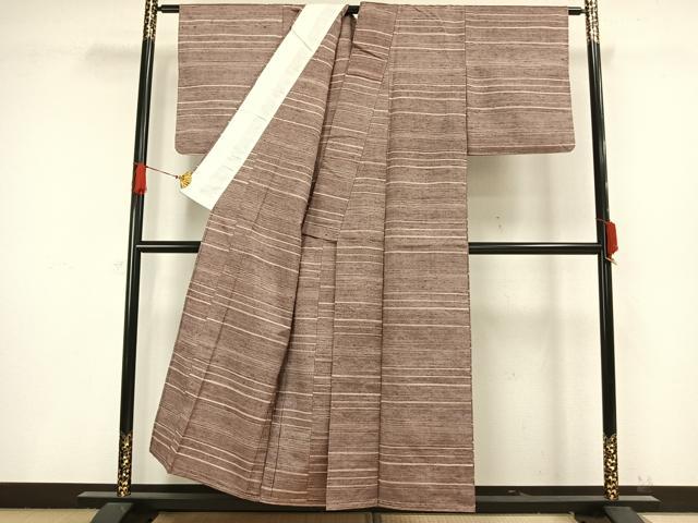 平和屋着物▽上質な紬 単衣 横縞 正絹 逸品 AAAW1386fy